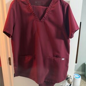 Figs Burgundy V-Neck Medical Scrub Top